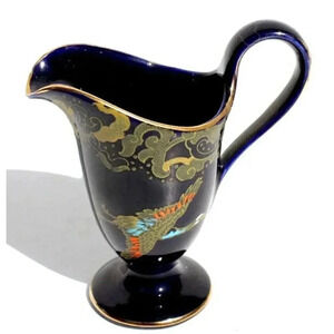 Vintage 1920s HH&G Ltd England Hand Painted Blue GOLDEN MOON Creamer